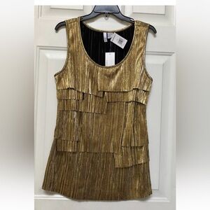 Sami JO Women's Tops Sizes 1X/3X Sleeveless Pullover Shine Gold Tiered Tank Top